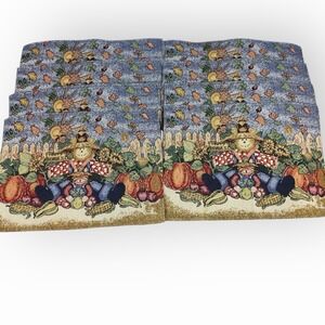 Set of 8 Vintage Fall Tapestry Placemats Happy Harvest Scarecrow Thanksgiving